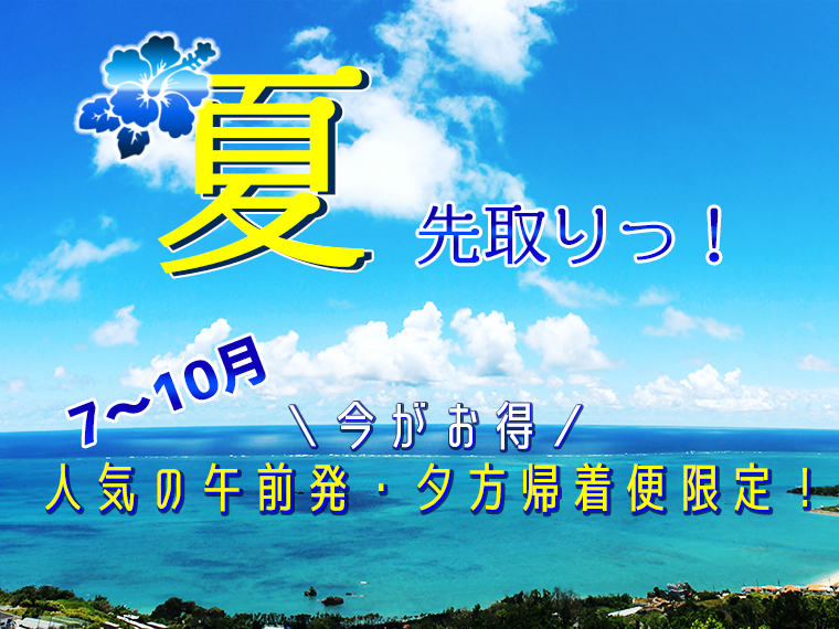 ≪7~10月沖縄先取りっ!≫静岡空港乗継利用!午前出発&午後帰着でたっぷり滞在!レンタカー付・北海道発 3泊4日